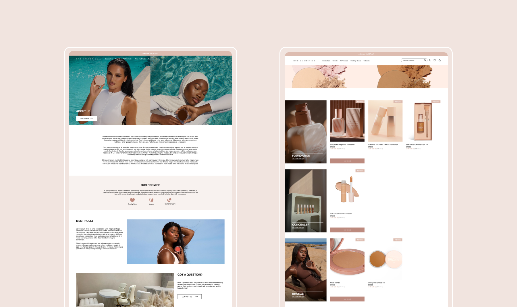 HNB Cosmetics website design mockup by Revo