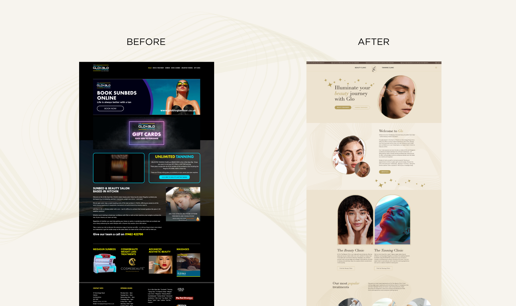 Glo The Beauty Clinic website design mockup by Revo
