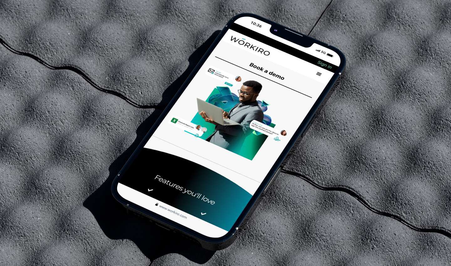 Workiro mobile website mockup by Revo