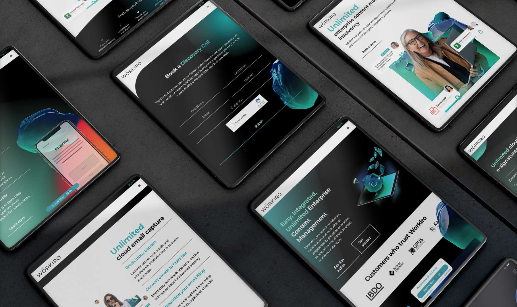 Workiro tablet website mockup by Revo